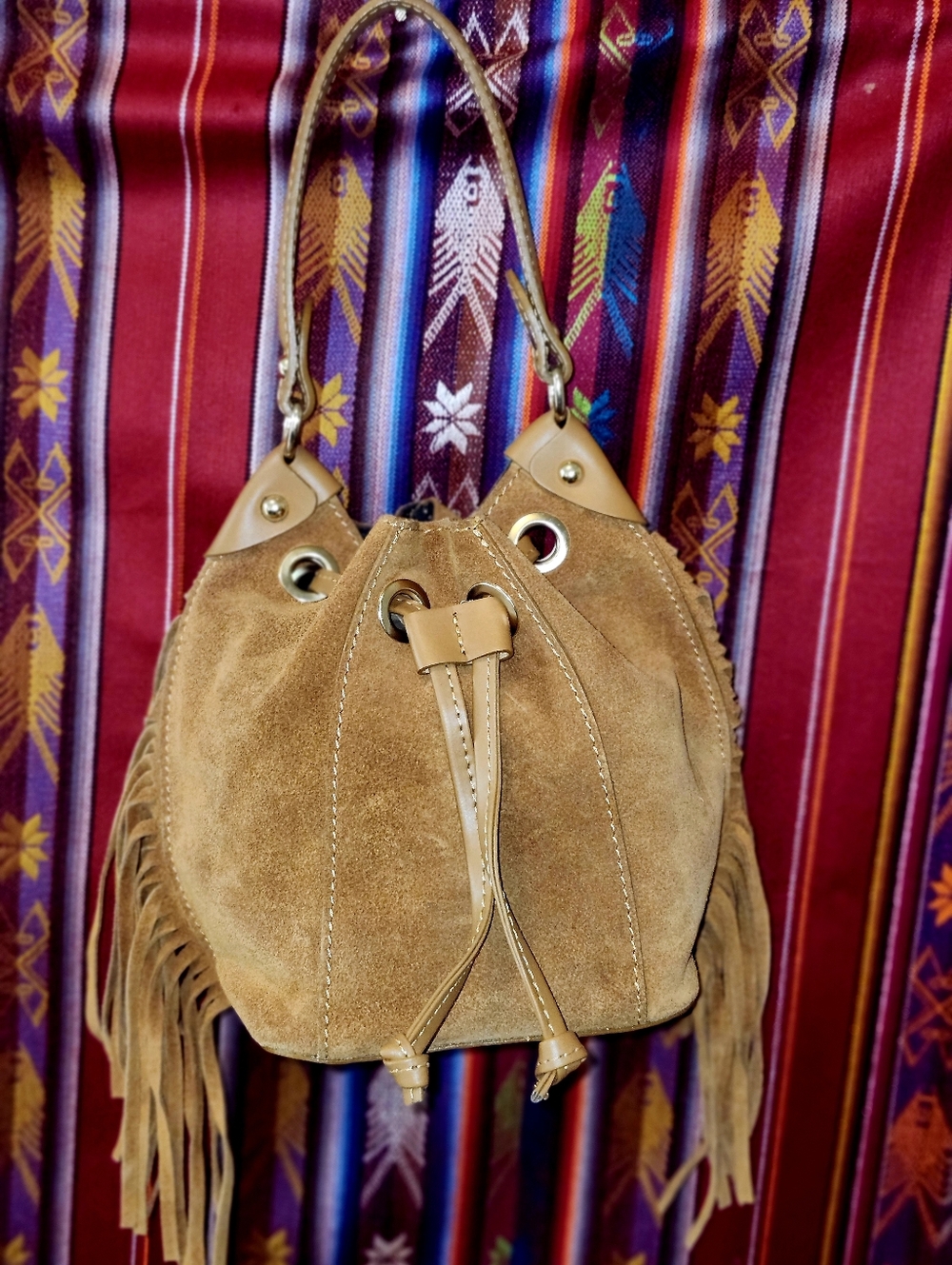 Anna Paola Camel Suede Bucket Bag
